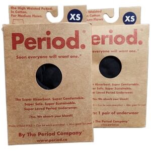 The Period Company High Waisted Period Underwear Black Cotton XS Lot of 2 Pairs